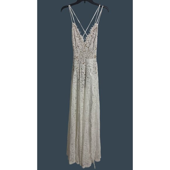 NWT Lulus M Lace Strappy Evening Formal Feminine Maxi Dress White Sheer Elegant - Picture 4 of 10